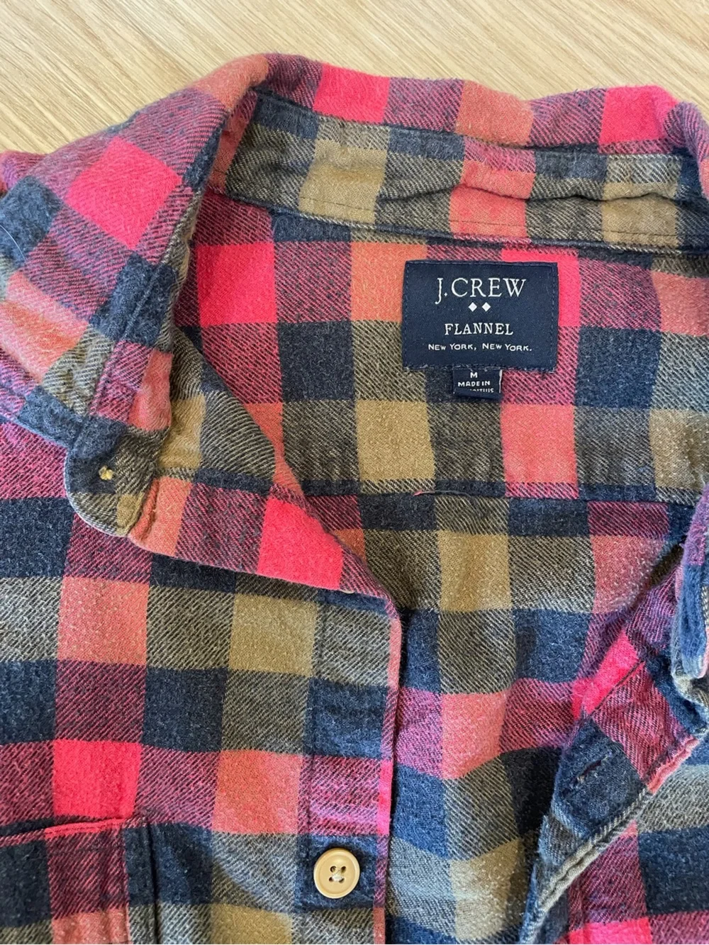 J. Crew Men’s Red and Olive Plaid Button-Down Shirt
